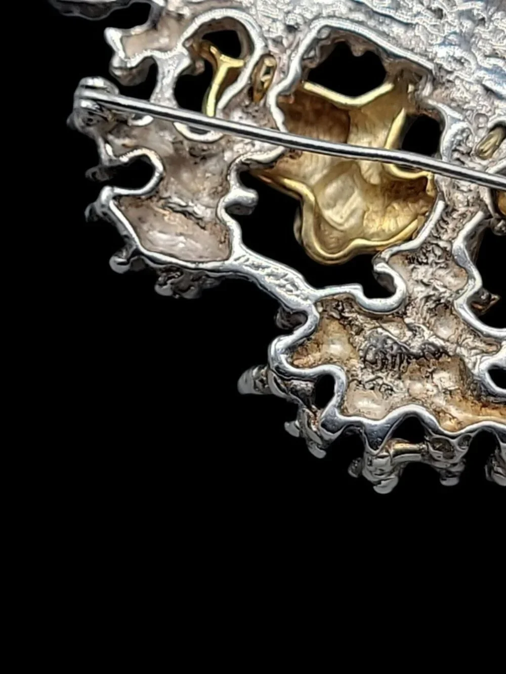 FB Sterling Silver w/10k Elephants Brooch Marching Through Detailed Scene
